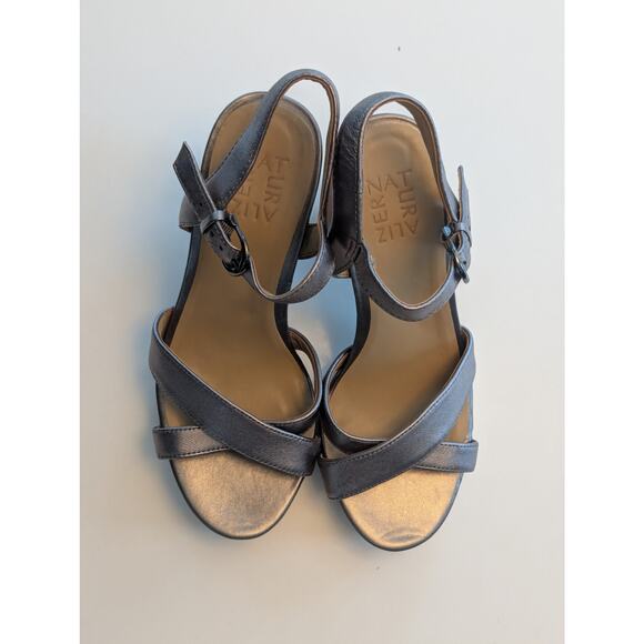 Naturalizer Mia Ankle Cross Strap Platform Silver Leather Block Heel Sandal 7.5 - Picture 4 of 10